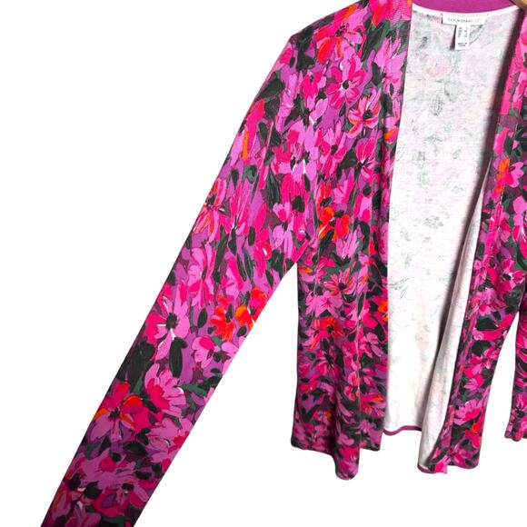 Isaac Mizrahi Women’s Pink Floral Open Front Cardigan Sweater Knit Size Large - Picture 3 of 11